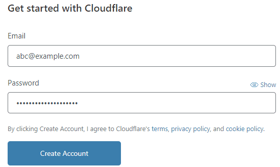 create an account with cloudflare